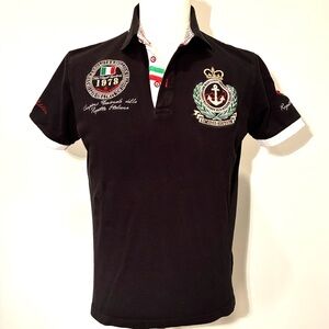 Navy Polo Shirt with Embroidered Crests